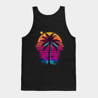 Synthwave Glitch Island Sunset T-shirt Tank Top